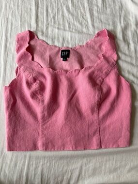 Gap Linen Blend Scalloped Crop Top Parisian Pink 💖